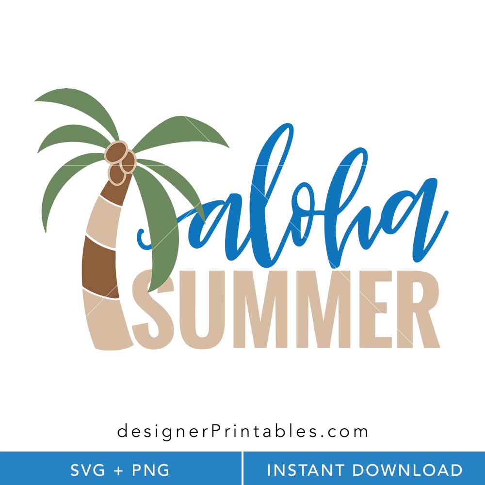 aloha summer svg cut file, summer designs for cricut, summer scroll saw template, glowforge laser cut file, palm tree svg, palm tree png, sublimation designs