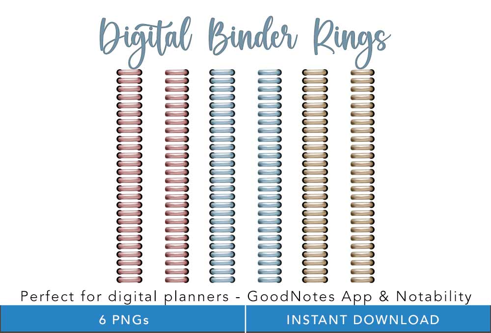 digital planner binder rings, download binder rings, png binder rings, rose gold binder rings for digital planners, goodnotes app binder rings