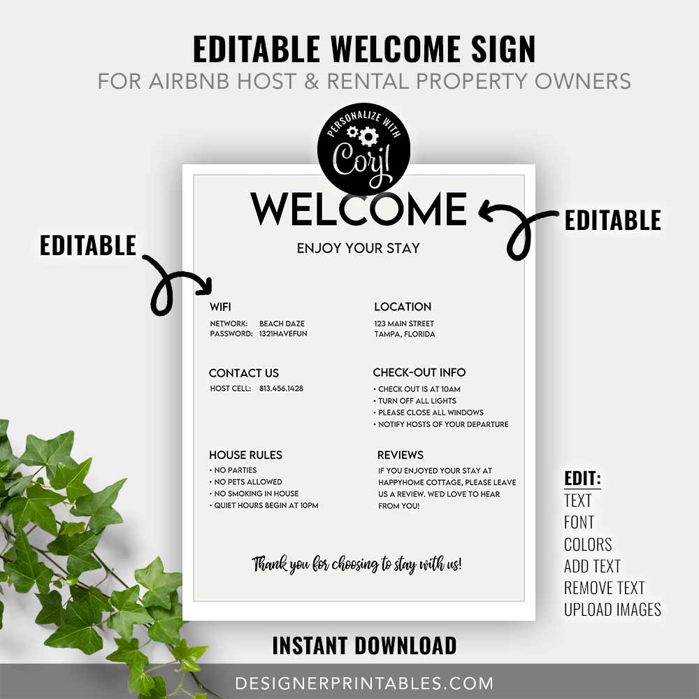 Welcome Sign for Airbnb Hosts, Vacation Rental Printable, Guest Arrival Poster, Template for VRBO, Things to Know, Beach House Rules, Wifi