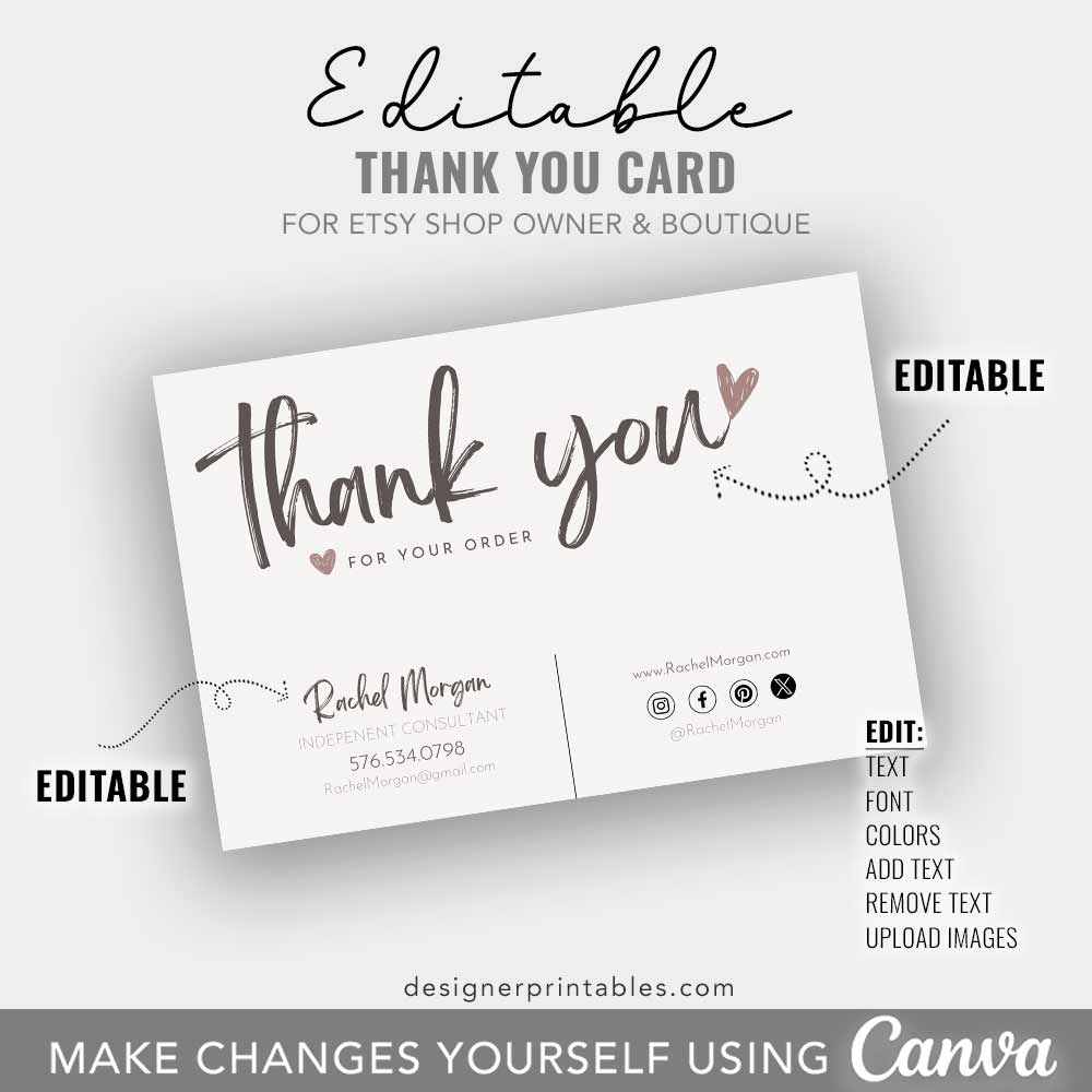 small business thank you card, thank you for your order, etsy shop thank you card, package insert card