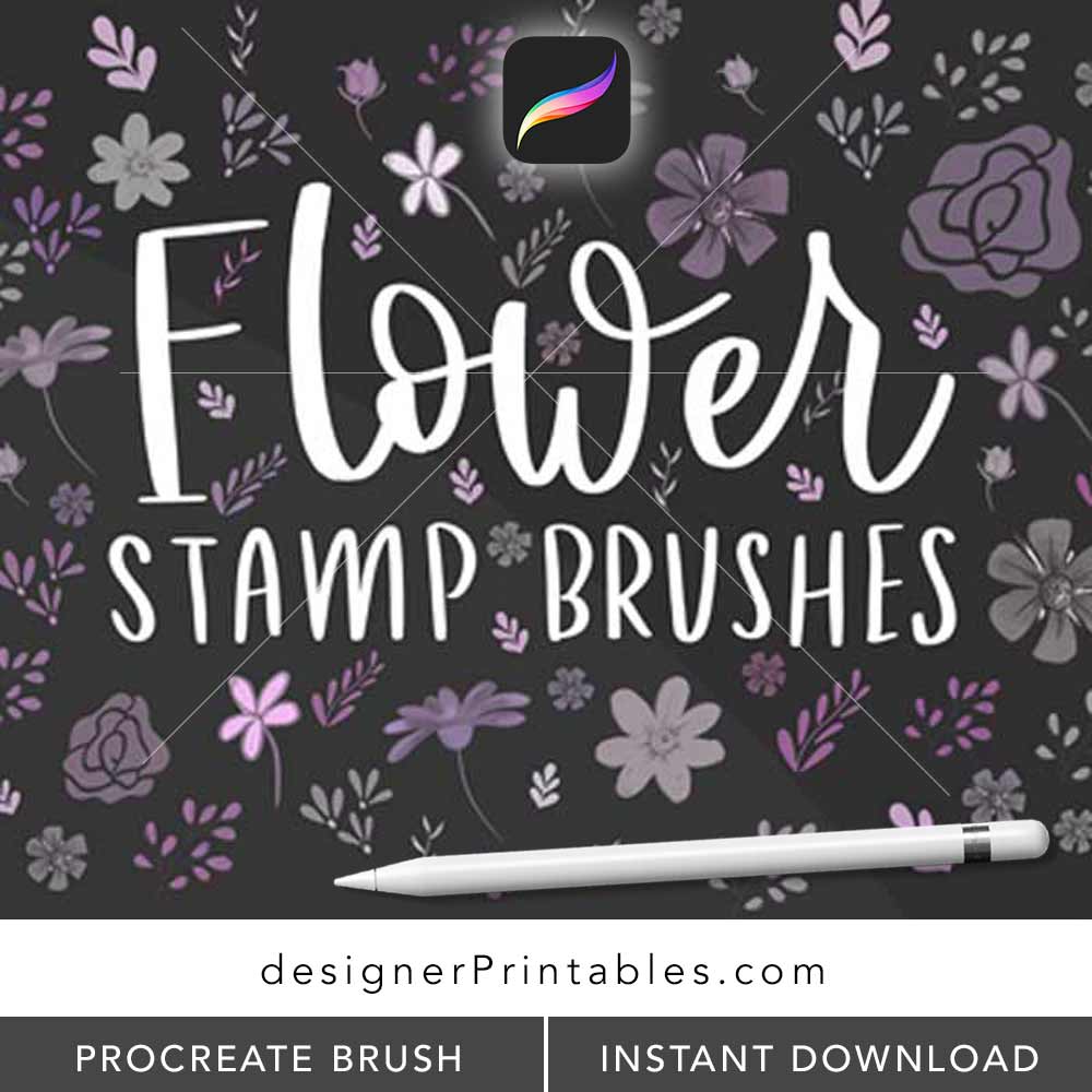 Procreate Lettering Brushes, Calligraphy Brushes, Procreate Brush Lettering and Glitter Brushes, procreate flower brush, procreate flower stamp brush