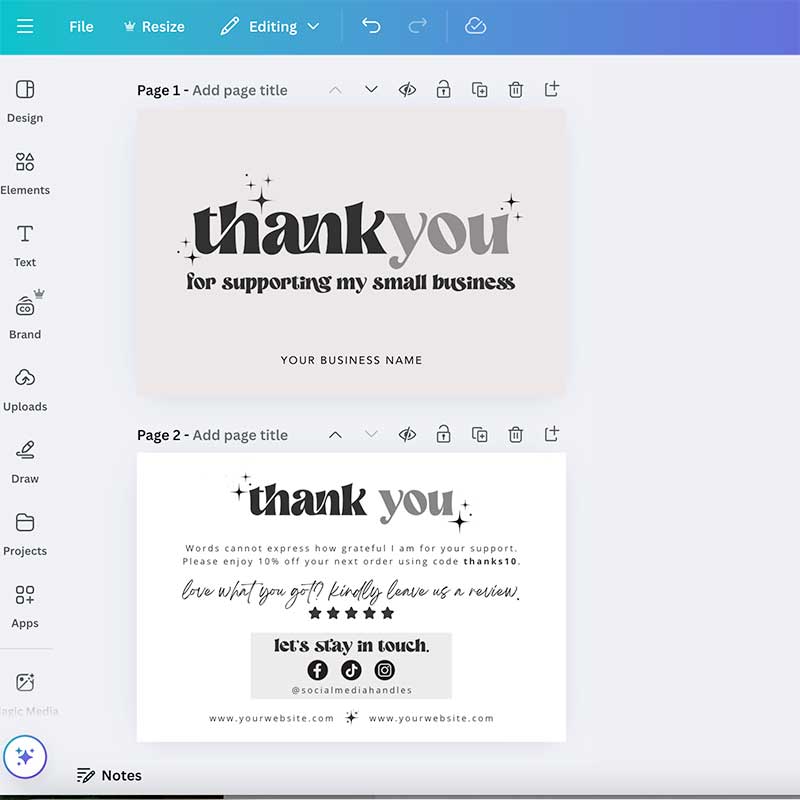 Thank You Card Canva Template | Retro - Editable Canva Templates for ...
