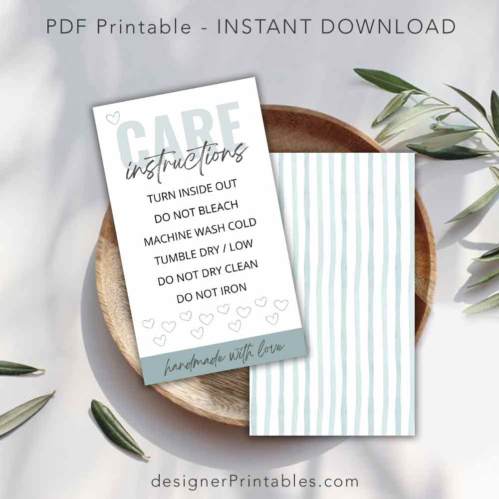 Printable Washing Instructions.pdf Care Instructions - PDF Printable - Editable Canva Templates for Small ...