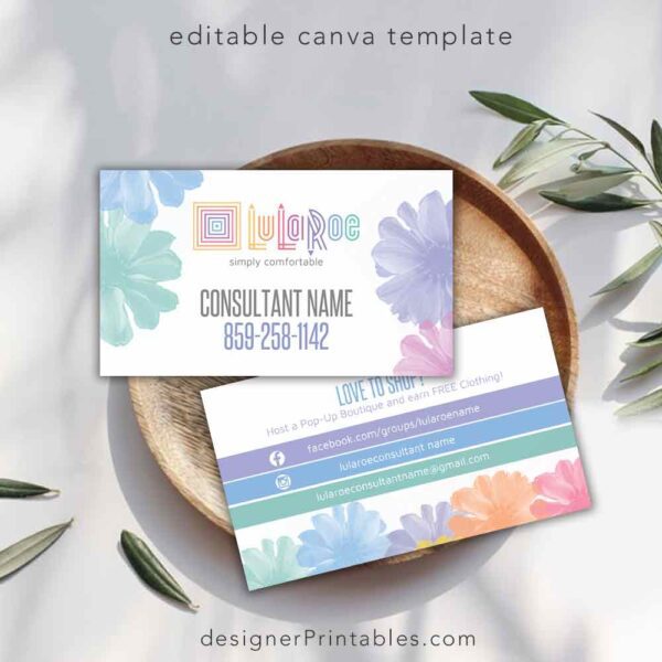 Business Card – Lularoe Watercolor Flowers horizontal – Canva Template
