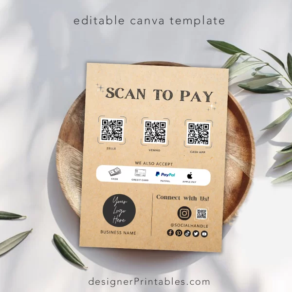 Scan to Pay canva template |  QR Codes | Rustic Kraft