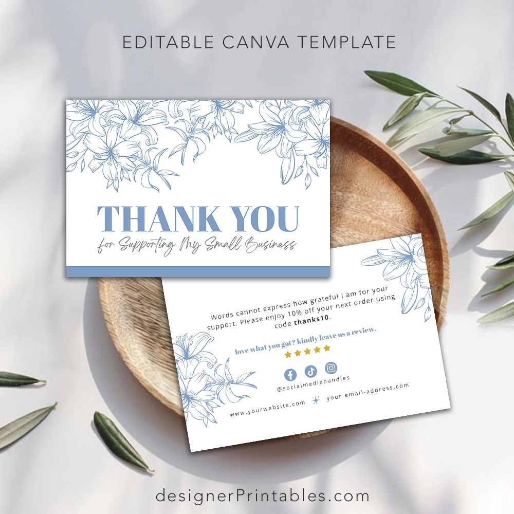 Thank You Card Canva Template | Simple Floral - Editable Canva ...