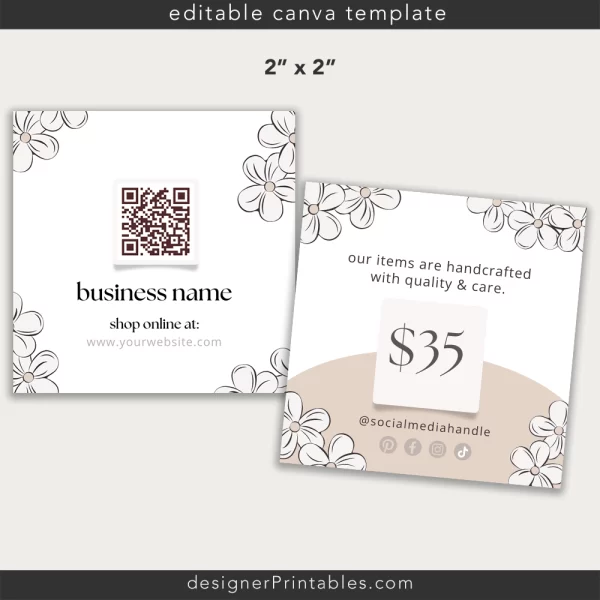 Editable Square Price Tag Template | Printable Canva Design for Farmers Market, Craft Fair, Small Business Vendors