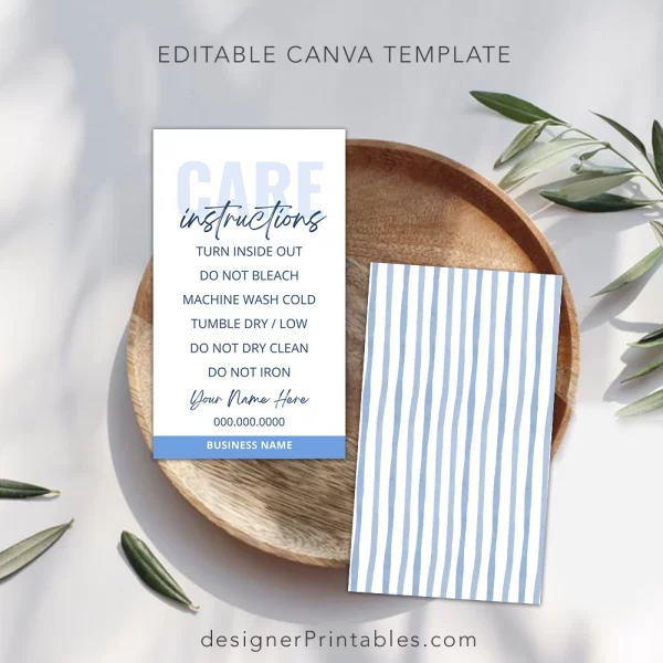 Washing Care Instruction Card Canva Template | Clean Stripes