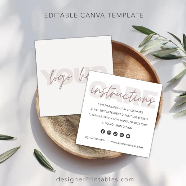 Editable Washing Care Instruction Card Template | Square 3”x3” | Canva