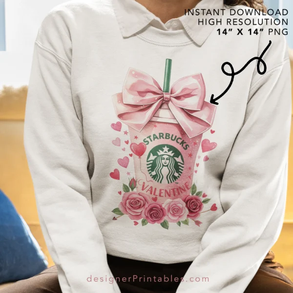 Valentine’s Day Coffee Cup Sublimation PNG – Hearts & Roses