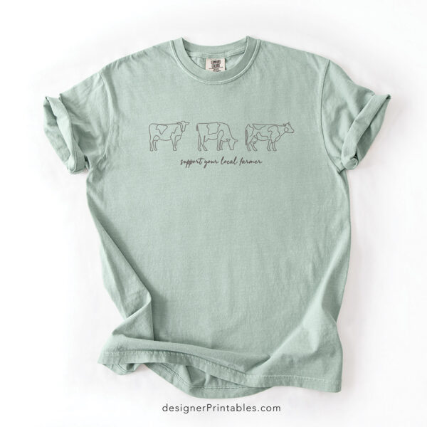 Support Your Local Farmer T-Shirt | Cute Cow Line Art